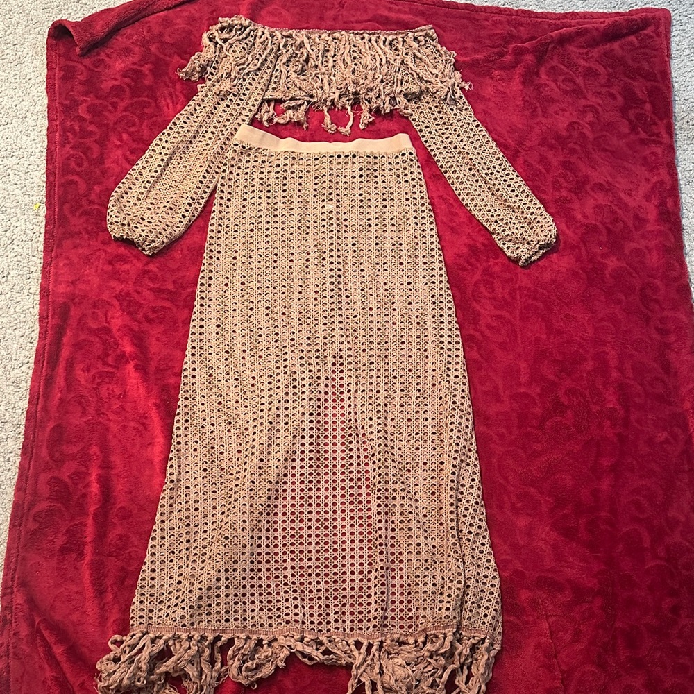 Elegant Tan Crochet Skirt